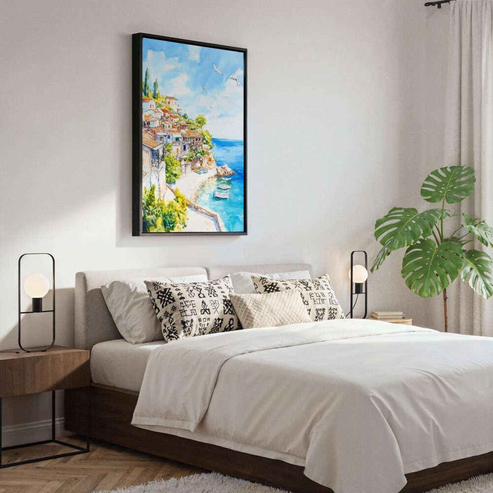 03 - Black Framed Sicily Italy Watercolor Canvas Print - Bedroom - Vertical.jpg 03 - Black Framed Sicily Italy Watercolor Canvas Print - Bedroom - Vertical.jpg