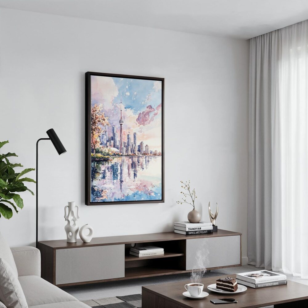 03 - Black Framed Toronto - Watercolor Canvas Print - Contemporary Living Room - Vertical.jpg 03 - Black Framed Toronto - Watercolor Canvas Print - Contemporary Living Room - Vertical.jpg