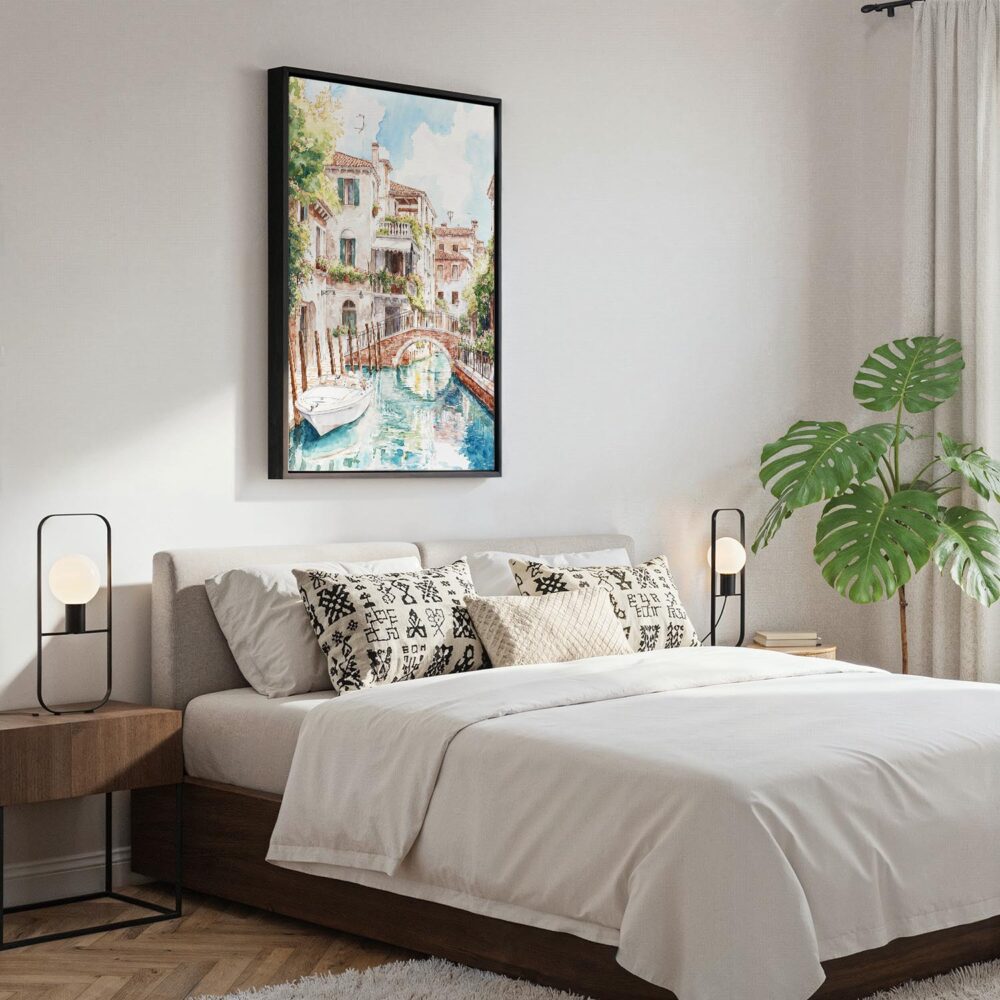 03 - Black Framed Venice Canal - Watercolor Canvas Print - Bedroom - Vertical.jpg 03 - Black Framed Venice Canal - Watercolor Canvas Print - Bedroom - Vertical.jpg
