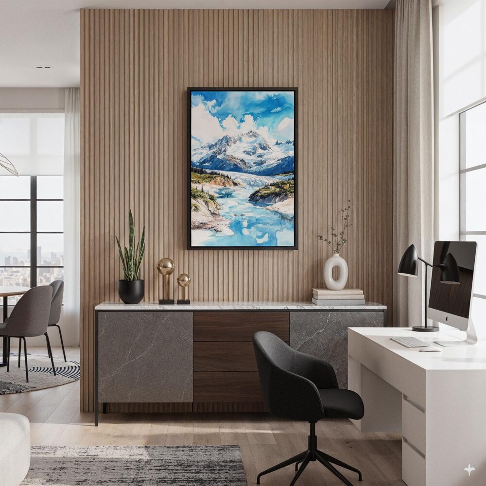 03 - Black Framed Wrangell-St. Elias National Park Watercolor Canvas Print - Home Office - Vertical.jpg 03 - Black Framed Wrangell-St. Elias National Park Watercolor Canvas Print - Home Office - Vertical.jpg