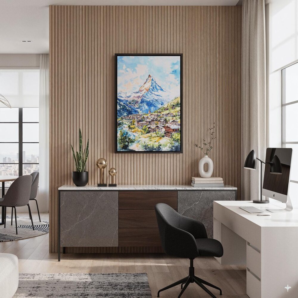 03 - Black Framed Zermatt Watercolor Canvas Print - Home Office - Vertical.jpg 03 - Black Framed Zermatt Watercolor Canvas Print - Home Office - Vertical.jpg