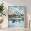 03 - Blue Mosque Watercolor Canvas Print with White Floater Frame - Standing on Floor - Vertical.jpg
