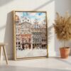 03 - Brussels Watercolor Canvas Print with Natural Floater Frame - Standing on Floor - Vertical.jpg