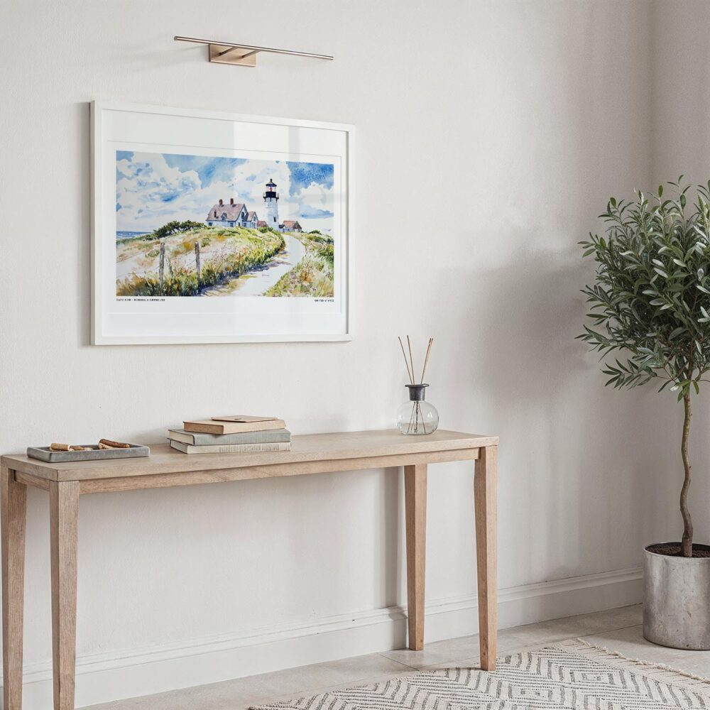 03 - Cape Cod Nobska Lighthouse Watercolor - Horizontal Art Print in Hallway with White Frame.jpg 03 - Cape Cod Nobska Lighthouse Watercolor - Horizontal Art Print in Hallway with White Frame.jpg