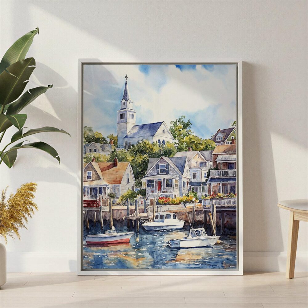 03 - Cape Cod Watercolor Canvas Print with White Floater Frame - Standing on Floor - Vertical.jpg 03 - Cape Cod Watercolor Canvas Print with White Floater Frame - Standing on Floor - Vertical.jpg