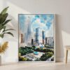 03 - Chicago Millenium Park Watercolor Canvas Print with White Floater Frame - Standing on Floor - Vertical.jpg