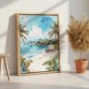 03 - Costa Rica Playa Ventana Watercolor Canvas Print with Natural Floater Frame - Standing on Floor - Vertical.jpg