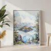 03 - Crater Lake National Park Watercolor Canvas Print with White Floater Frame - Standing on Floor - Vertical.jpg