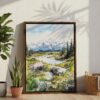 03 - Denali National Park Watercolor Canvas Print with Brown Floater Frame - Standing on Floor - Vertical.jpg