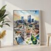 03 - Denver Colorado Skyline Watercolor Canvas Print with White Floater Frame - Standing on Floor - Vertical.jpg