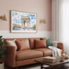 03 - Framed Arc De Triomphe Watercolor - Horizontal Art Print hanging in Boho Living Room.jpg
