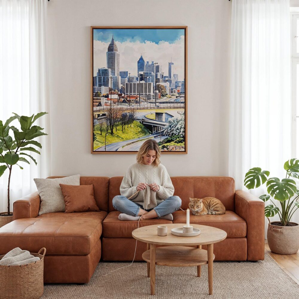 03 - Framed Atlanta Skyline Watercolor Canvas Print - Woman Knitting - Vertical.jpg 03 - Framed Atlanta Skyline Watercolor Canvas Print - Woman Knitting - Vertical.jpg