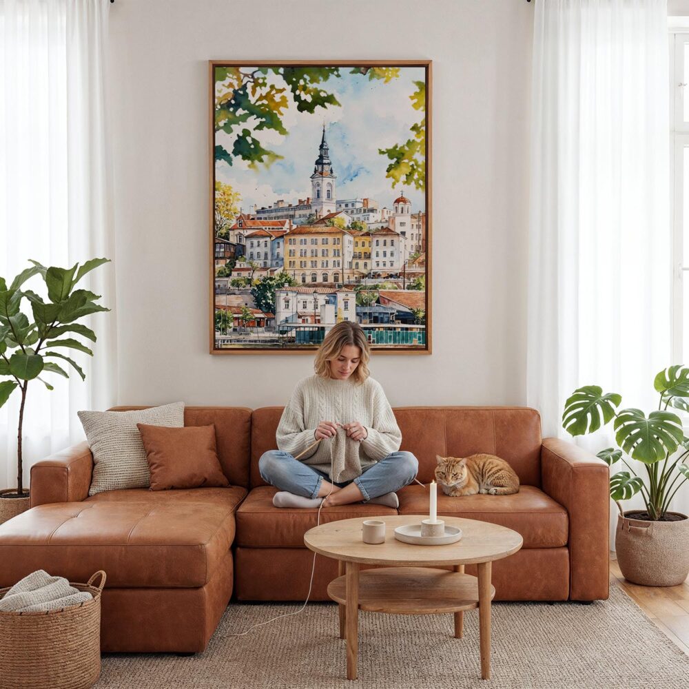 03 - Framed Belgrade Watercolor Canvas Print - Woman Knitting - Vertical.jpg 03 - Framed Belgrade Watercolor Canvas Print - Woman Knitting - Vertical.jpg