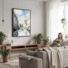03 - Framed Big Bend National Park Watercolor Canvas Print - Woman reading in modern Living Room - Vertical.jpg
