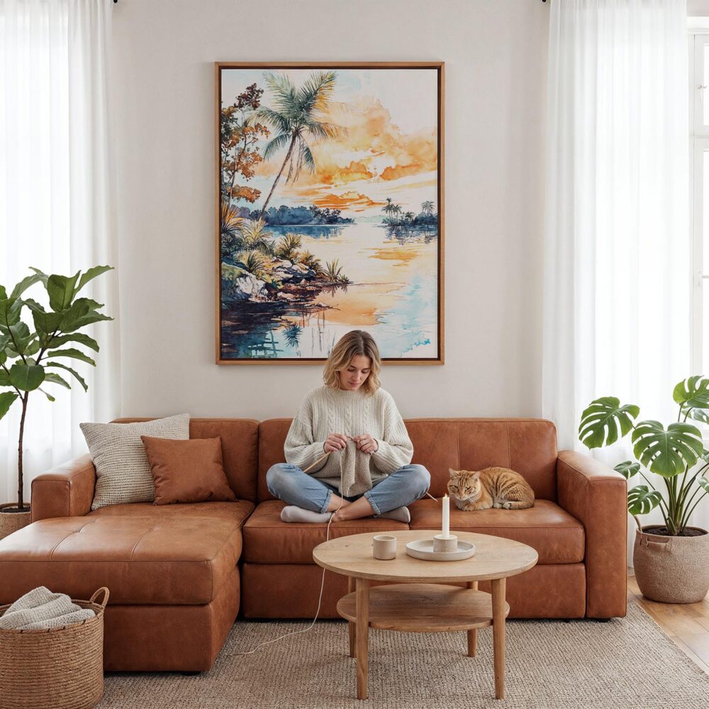 03 - Framed Biscayne National Park Watercolor Canvas Print - Woman Knitting - Vertical.jpg 03 - Framed Biscayne National Park Watercolor Canvas Print - Woman Knitting - Vertical.jpg