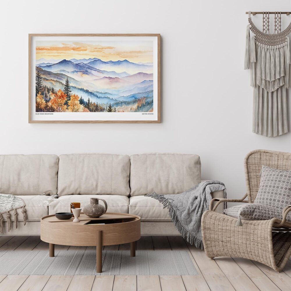 03 - Framed Blue Ridge Mountains Watercolor - Horizontal Art Print - Boho Living Room.jpg 03 - Framed Blue Ridge Mountains Watercolor - Horizontal Art Print - Boho Living Room.jpg