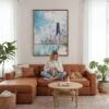 03 - Framed Chicago Skyline Watercolor Canvas Print - Woman Knitting - Vertical.jpg