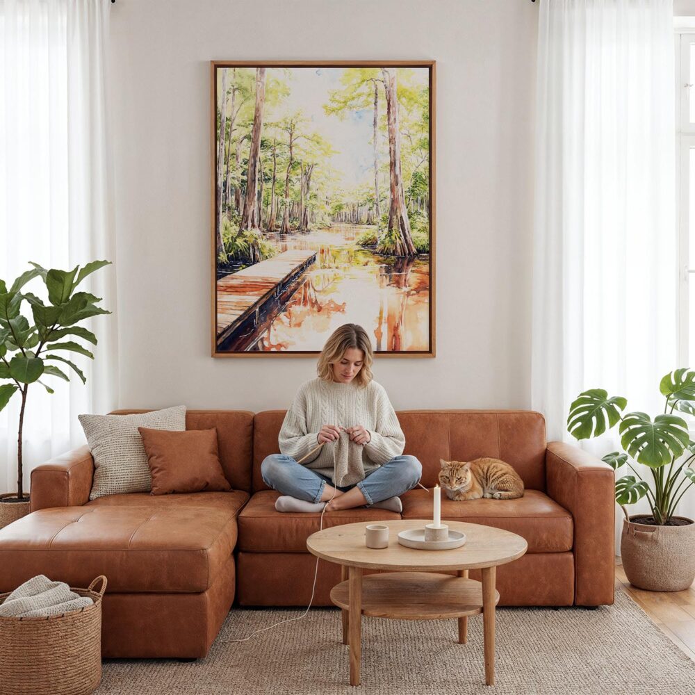 03 - Framed Congaree National Park Watercolor Canvas Print - Woman Knitting - Vertical.jpg 03 - Framed Congaree National Park Watercolor Canvas Print - Woman Knitting - Vertical.jpg