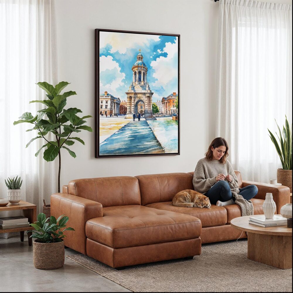 03 - Framed Dublin Trinity College Watercolor Canvas Print - Woman Knitting on leather couch - Vertical.jpg 03 - Framed Dublin Trinity College Watercolor Canvas Print - Woman Knitting on leather couch - Vertical.jpg