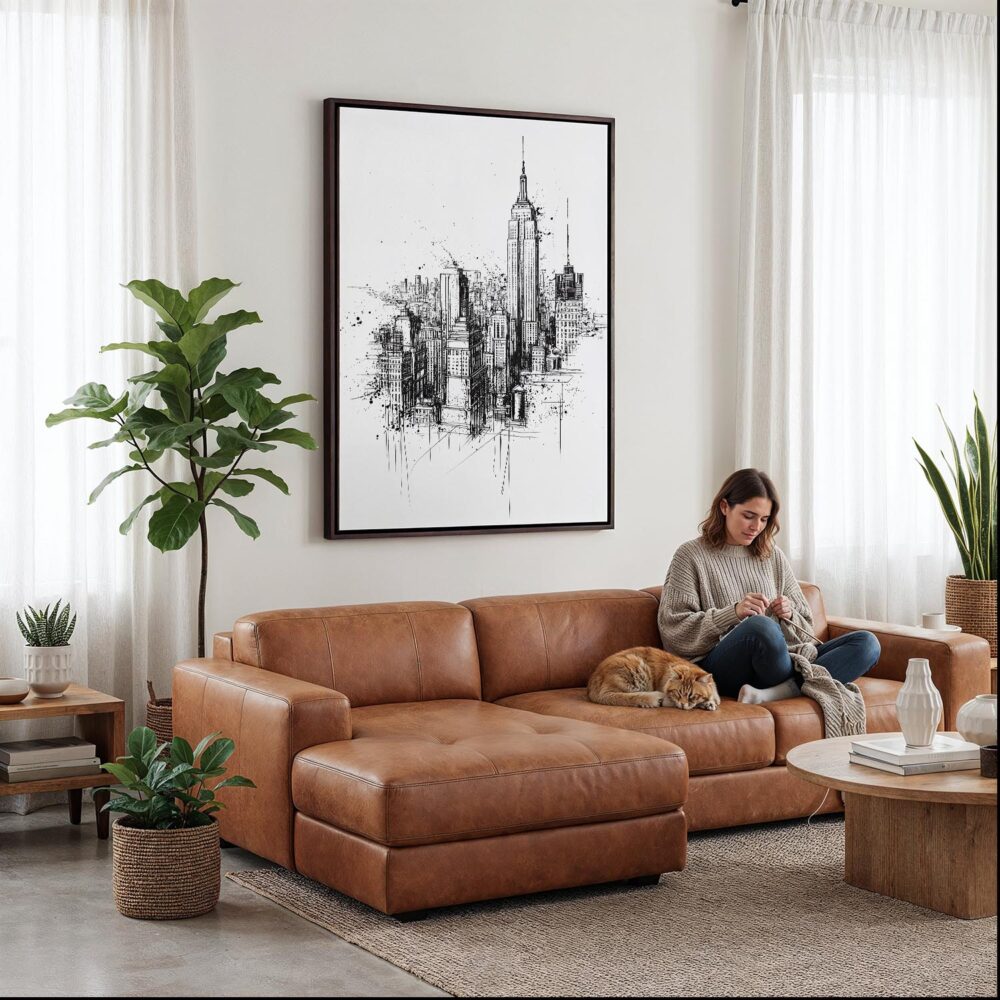 03 - Framed Empire State Building - Pencil Drawing Canvas Print - Woman Knitting on leather couch - Vertical.jpg 03 - Framed Empire State Building - Pencil Drawing Canvas Print - Woman Knitting on leather couch - Vertical.jpg