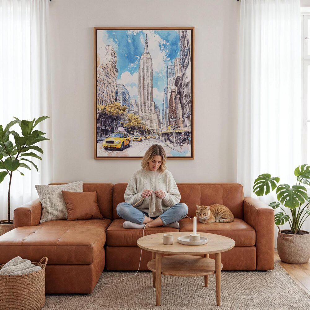 03 - Framed Empire State Building - Watercolor Canvas Print - Woman Knitting - Vertical.jpg 03 - Framed Empire State Building - Watercolor Canvas Print - Woman Knitting - Vertical.jpg