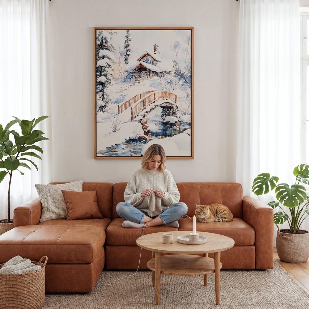 03 - Framed Fairbanks Alaska Winter watercolor Canvas Print - Woman Knitting - Vertical.jpg 03 - Framed Fairbanks Alaska Winter watercolor Canvas Print - Woman Knitting - Vertical.jpg