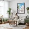 03 - Framed Florida Key West - Watercolor Canvas Print - Woman reading on couch - Vertical.jpg