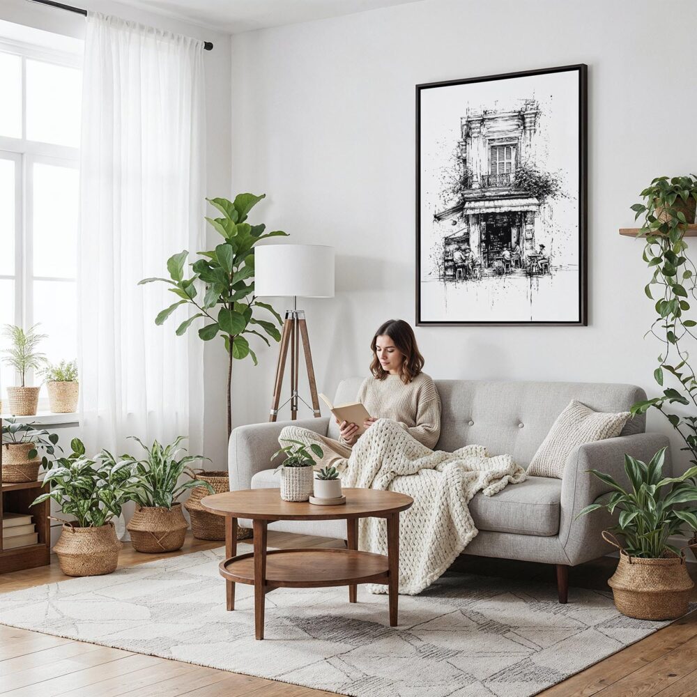 03 - Framed Hanoi Old Quarter - Pencil Art - Vertical Canvas Print - Woman reading on couch - Vertical.jpg 03 - Framed Hanoi Old Quarter - Pencil Art - Vertical Canvas Print - Woman reading on couch - Vertical.jpg
