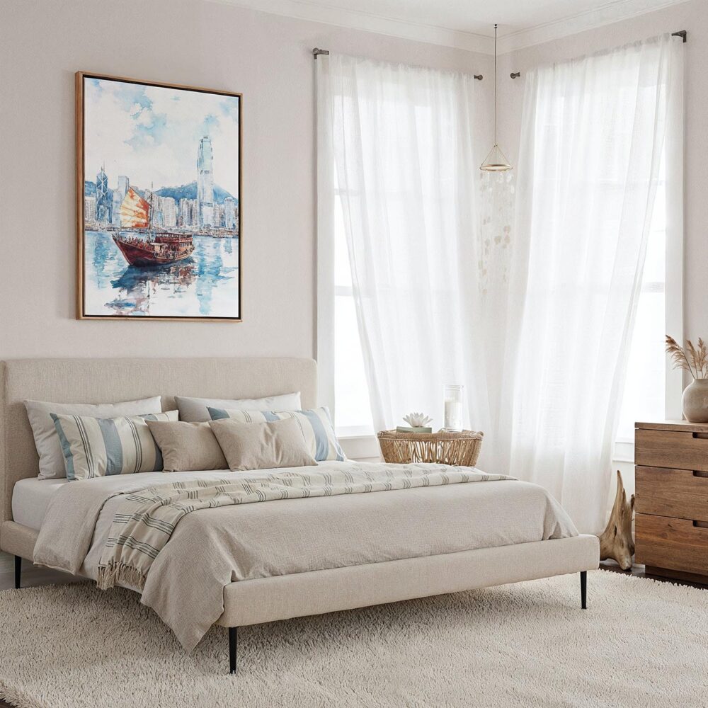 03 - Framed Hong Kong Watercolor Canvas Print - Coastal Bedroom - Vertical.jpg 03 - Framed Hong Kong Watercolor Canvas Print - Coastal Bedroom - Vertical.jpg