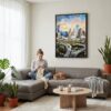 03 - Framed Houston Texas Watercolor Canvas Print - Woman Knitting on grey couch - Vertical.jpg