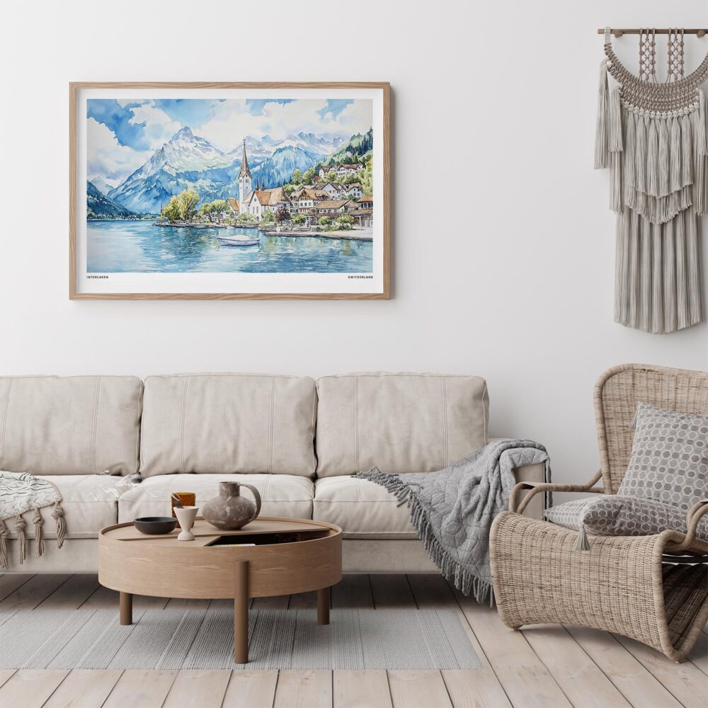 03 - Framed Interlaken Watercolor - Horizontal Art Print - Boho Living Room.jpg 03 - Framed Interlaken Watercolor - Horizontal Art Print - Boho Living Room.jpg