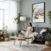 03 - Framed Lisbon 2- Watercolor Canvas Print - Woman reading in Boho Living Room - Vertical.jpg