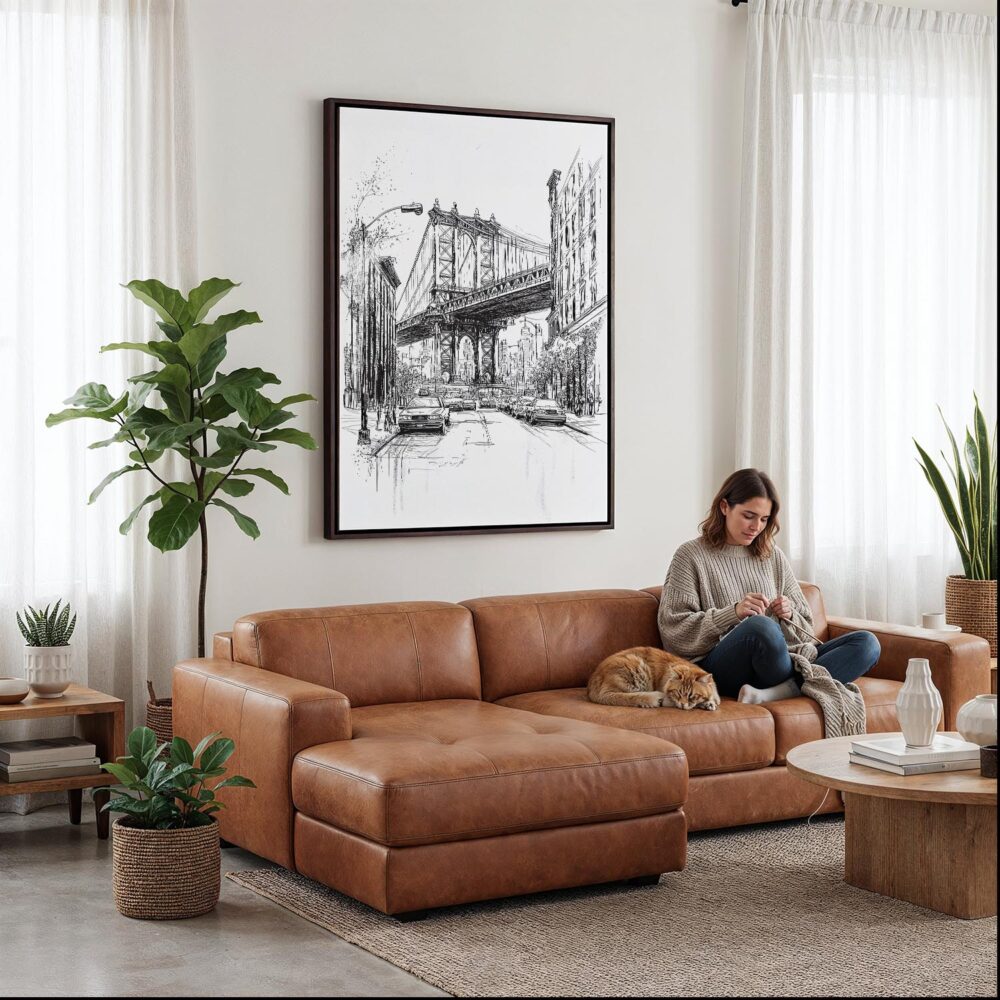 03 - Framed Manhattan bridge - Pencil Drawing Canvas Print - Woman Knitting on leather couch - Vertical.jpg 03 - Framed Manhattan bridge - Pencil Drawing Canvas Print - Woman Knitting on leather couch - Vertical.jpg