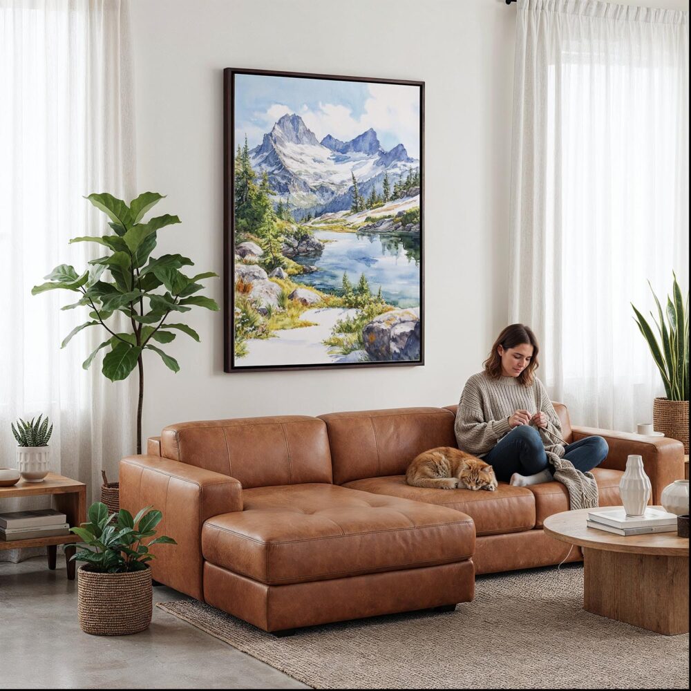 03 - Framed North Cascades National Park Canvas Print - Woman Knitting on leather couch - Vertical.jpg 03 - Framed North Cascades National Park Canvas Print - Woman Knitting on leather couch - Vertical.jpg