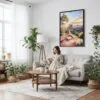 03 - Framed Sedona Arizona Watercolor Canvas Print - Woman reading on couch - Vertical.jpg