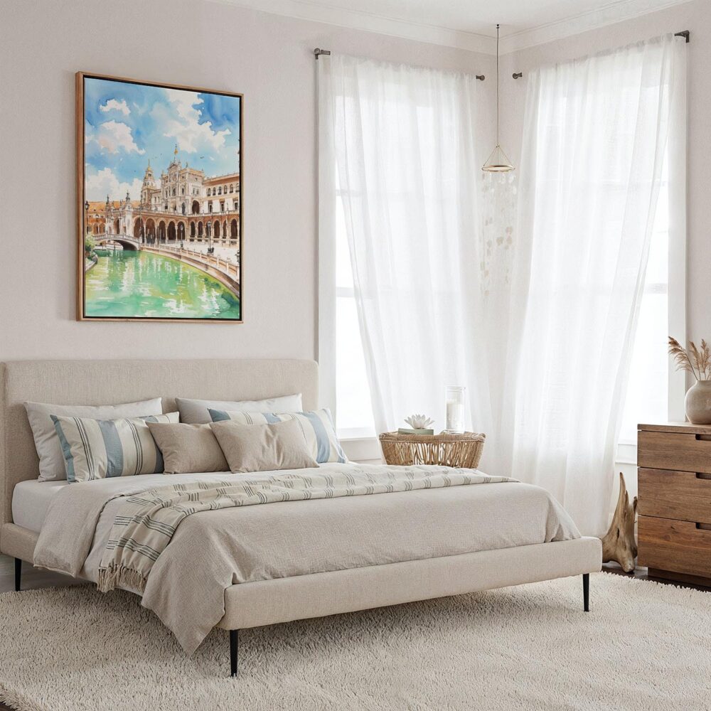 03 - Framed Seville Plaza De Espana Watercolor Canvas Print - Coastal Bedroom - Vertical.jpg 03 - Framed Seville Plaza De Espana Watercolor Canvas Print - Coastal Bedroom - Vertical.jpg