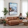 03 - Framed Telluride colorado Watercolor Canvas Print - Woman Knitting on leather couch - Vertical.jpg