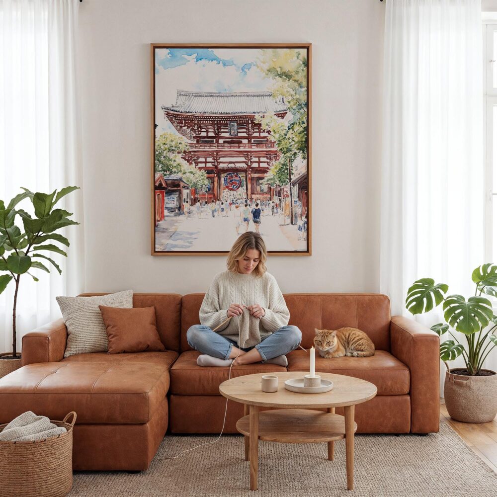 03 - Framed Tokyo Asakusa Watercolor Canvas Print - Woman Knitting - Vertical.jpg 03 - Framed Tokyo Asakusa Watercolor Canvas Print - Woman Knitting - Vertical.jpg
