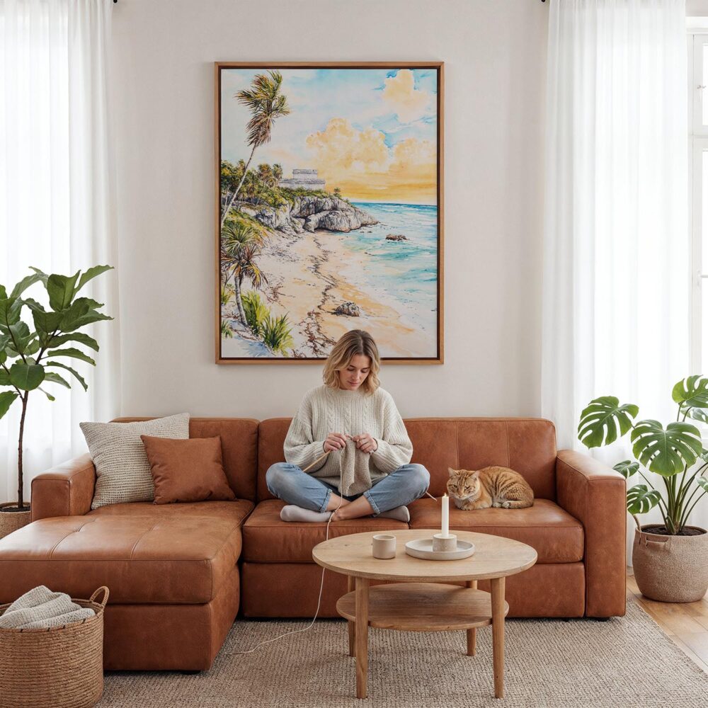 03 - Framed Tulum Mexico Watercolor Canvas Print - Woman Knitting - Vertical.jpg 03 - Framed Tulum Mexico Watercolor Canvas Print - Woman Knitting - Vertical.jpg