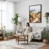 03 - Framed White Mountains New Hampshire Watercolor Canvas Print - Woman reading on couch - Vertical.jpg