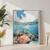 03 - Great Barrier Reef Watercolor Canvas Print with White Floater Frame - Standing on Floor - Vertical.jpg