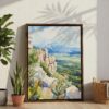03 - Great Basin Watercolor Canvas Print with Brown Floater Frame - Standing on Floor - Vertical.jpg
