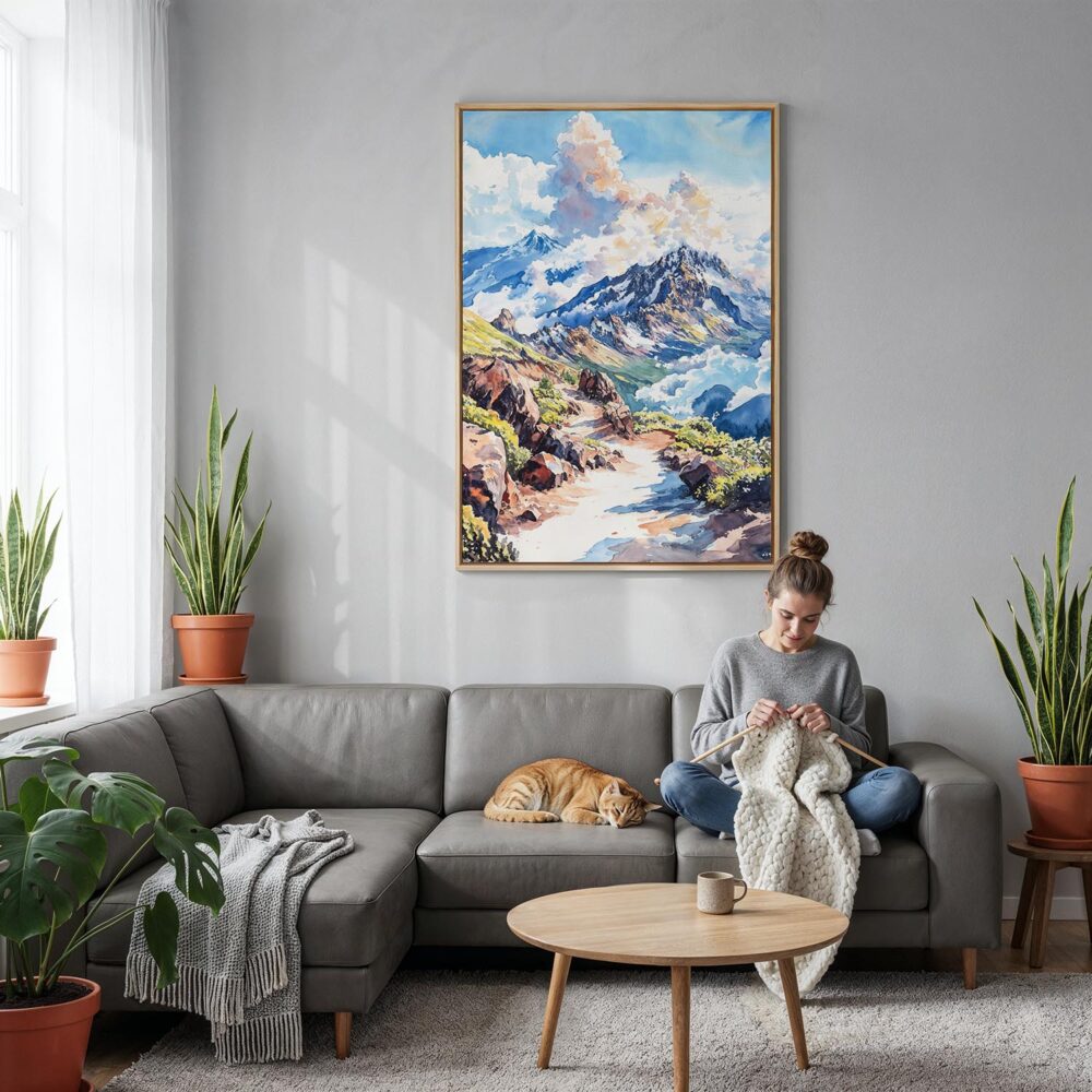 03 - Haleakalā National Park Canvas Print with Natural Floater Frame - Woman Knitting on grey couch - Vertical.jpg 03 - Haleakalā National Park Canvas Print with Natural Floater Frame - Woman Knitting on grey couch - Vertical.jpg