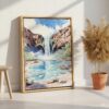 03 - Havasu Falls Watercolor Canvas Print with Natural Floater Frame - Standing on Floor - Vertical.jpg