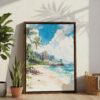 03 - Hawaii - Kauai - Watercolor Canvas Print with Brown Floater Frame - Standing on Floor - Vertical.jpg