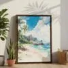 03 - Hawaii - Kauai - Watercolor Canvas Print with Brown Floater Frame - Standing on Floor - Vertical.jpg