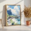 03 - Hawaii - Napali - Watercolor Canvas Print with Natural Floater Frame - Standing on Floor - Vertical.jpg