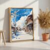 03 - Hokkaido Village - Watercolor Canvas Print with Natural Floater Frame - Standing on Floor - Vertical.jpg