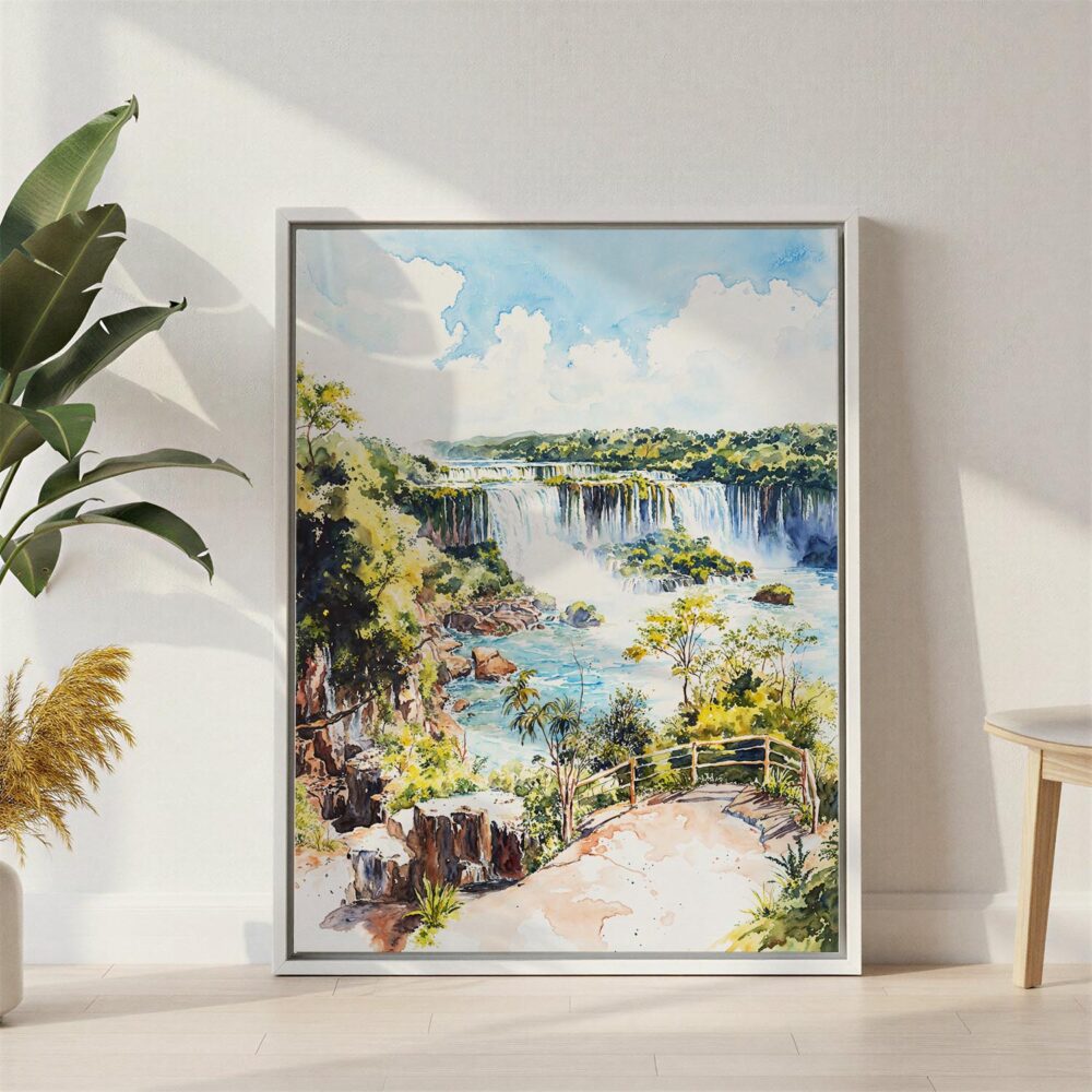 03 - Iguazu Falls watercolor Canvas Print with White Floater Frame - Standing on Floor - Vertical.jpg 03 - Iguazu Falls watercolor Canvas Print with White Floater Frame - Standing on Floor - Vertical.jpg