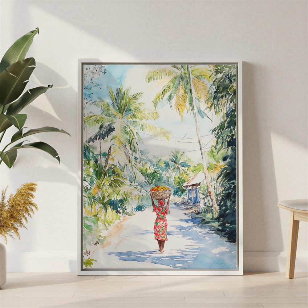 03 - Jamaica Watercolor Canvas Print with White Floater Frame - Standing on Floor - Vertical.jpg 03 - Jamaica Watercolor Canvas Print with White Floater Frame - Standing on Floor - Vertical.jpg
